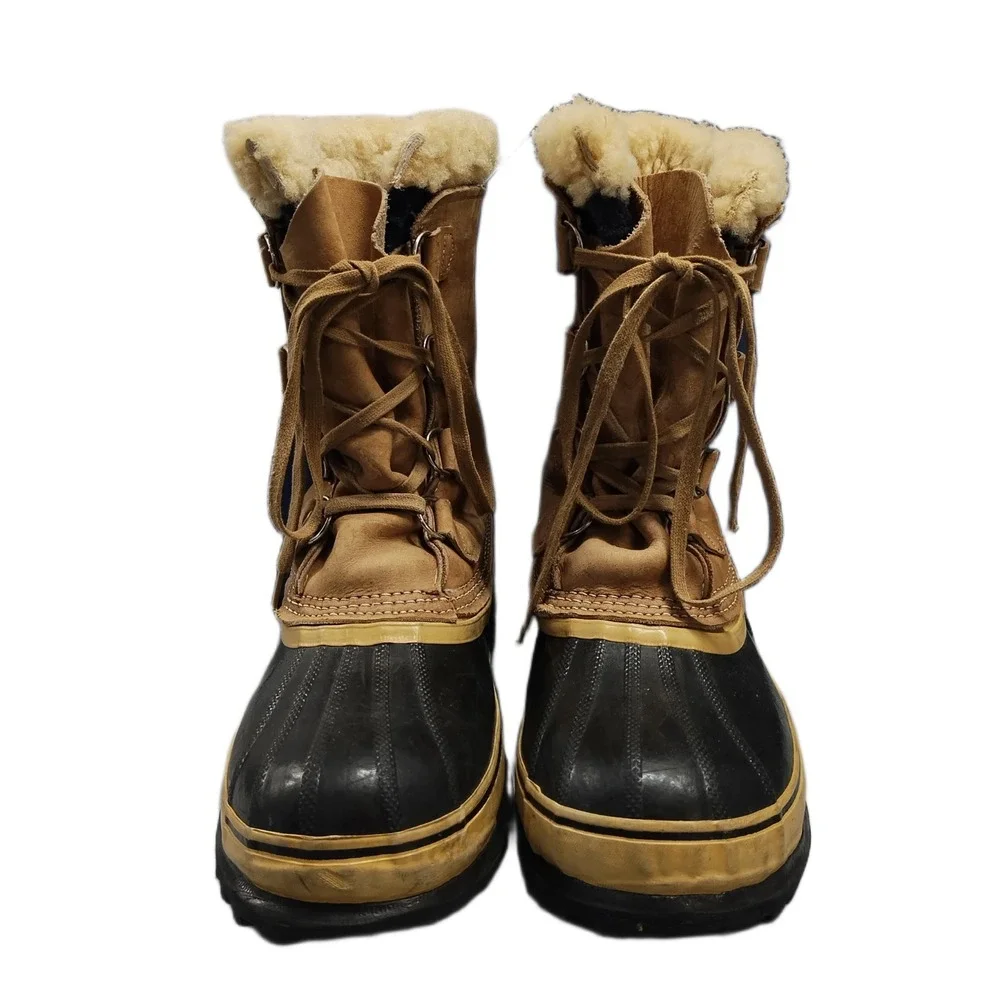 Sorel Caribou Winter Snow Boots Mens Size 11 Brown Black Wool Blend Waterproof